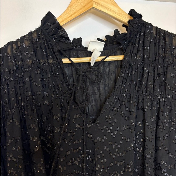 H&M Black Metallic Semi Sheer Tiered Whimsy Goth Midi Dress - Picture 3 of 9